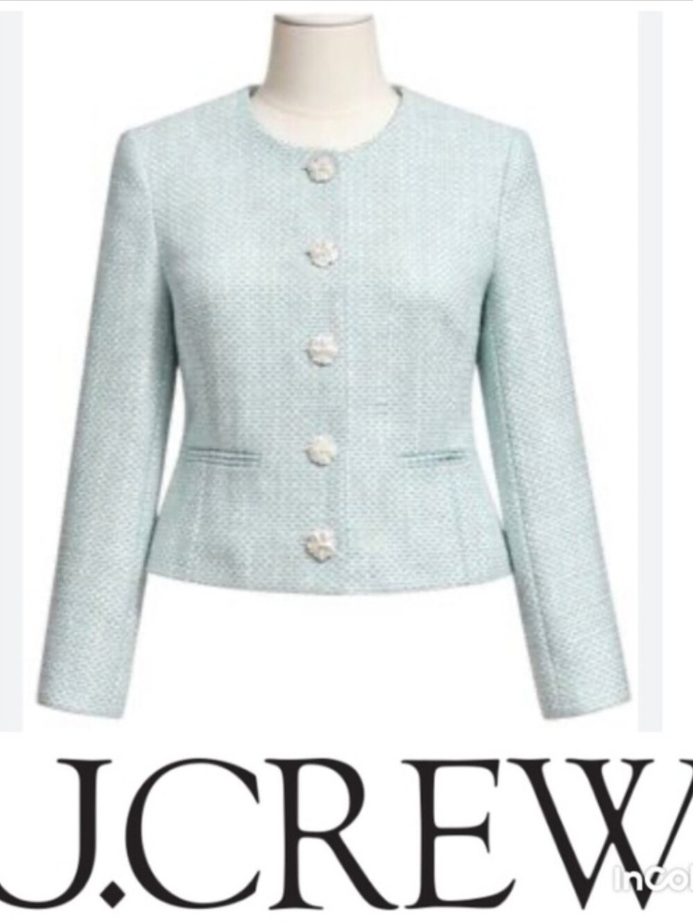 J. Crew Light Mint Tweed Round-Neck Button Jacket